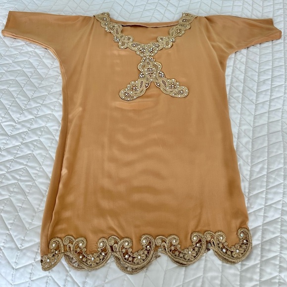 Luxury Silk Mini Tunic Dress with Crystals and gold embroidery , Handmade S-M - Picture 5 of 17